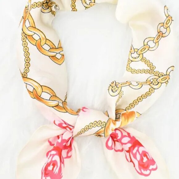 2/$30 Chain & Floral Silk Satin Scarf Large Square Head Scarf Bag Charm Bandana - Picture 4 of 6
